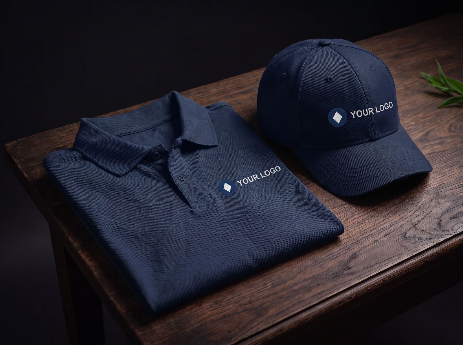 A polo and cap with a client's embroidered logo